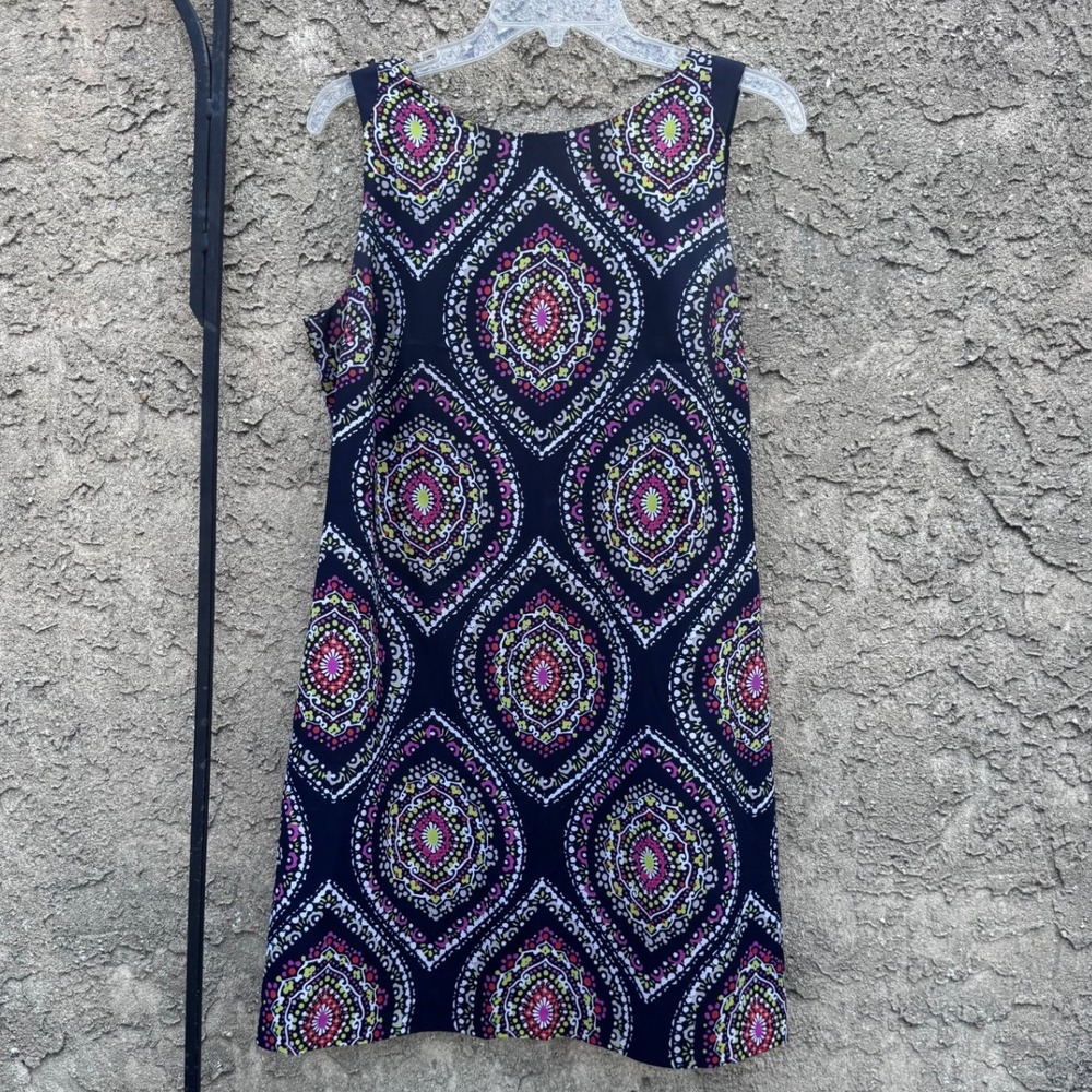 Crown & Ivy Shift Dress Women 12P Navy Pink Medallion Geometric Sleeveless Mini